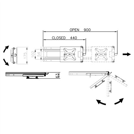 Support pour écran LCD Support TV à extraction latérale XL - CTA 344223