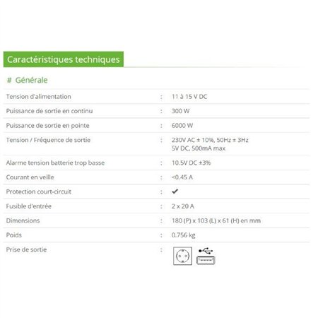 Convertisseur 12/220V 300W Black - PRESIDENT ELECTRONICS 341625