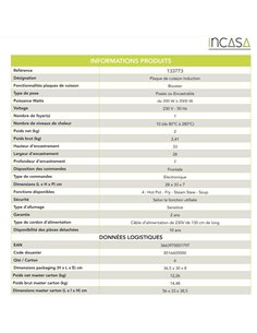 Plaque de cuisson à Induction 230 volts - INCASA - Equipe Ton camping-car - 3663970001797