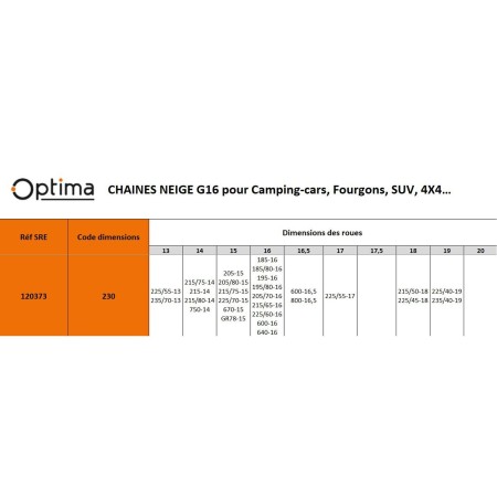 Chaînes à neige G16 Modèle 230 - OPTIMA OPTIMA3700628250944