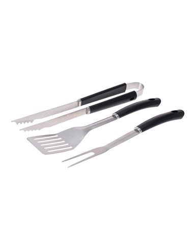 Set 3 Outils Pour Barbecue Edm Pvc/Inox. Couleur Noire - Equipe Ton camping-car