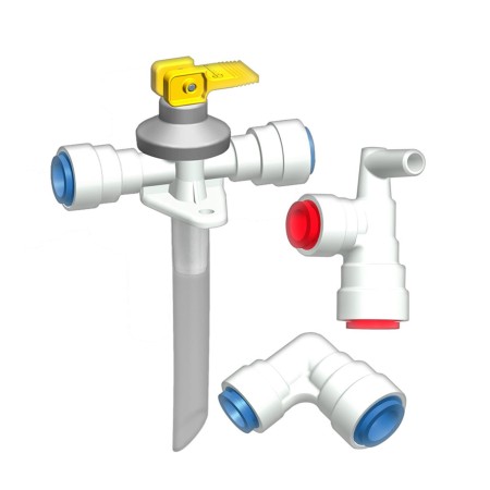 raccordement eau boiler soupape de vidange et raccords coudés pour pose de tubes rigides diam. 12mm (système jon guest) - truma 