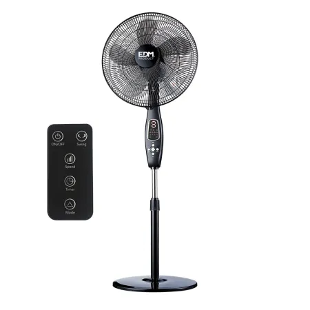 Ventilateur Sur Pied EDM Noir Télécommande - 60W Ø40cm