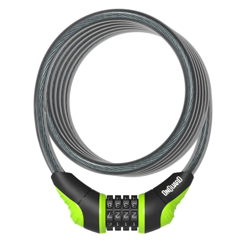 Antivol spirale combinaison vélo vert 180cm - Verrouillage sans cle a code - ONGUARD