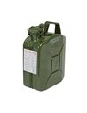 Jerrican métallique 5 litres. Peinture extérieure à la poudre couleur vert armée. Traitement intérieur antirouille et résistant 