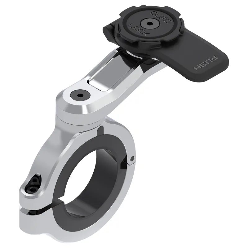 Support téléphone guidon moto grand format chromé - Fixation robuste tous smartphones - QUAD LOCK