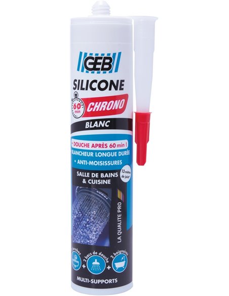 Mastic silicone acétique 60 minutes chrono blanc cartouche 280ml - GEB - Equipe Ton camping-car - 3283988907807