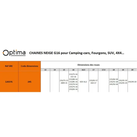 Chaînes à neige G16 Modèle 245 camping-car - OPTIMA