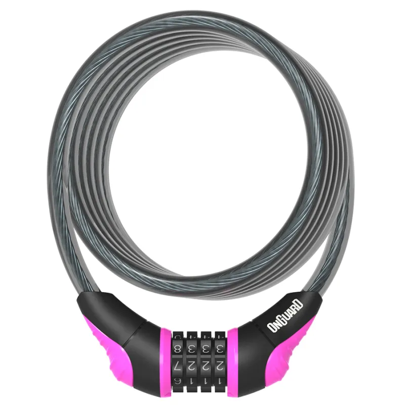 Antivol spirale combinaison vélo rose 180cm - Verrouillage sans cle a code - ONGUARD