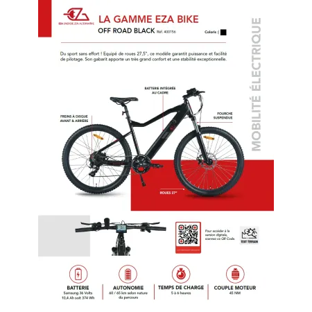 Vélo Électrique VTC All Road 27.5" Noir EZA 36V 374Wh | Batterie Samsung