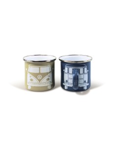 lot de 2 mugs émaillés combi legendary beige et bleu - vw collection -  - VW Collection - 84370