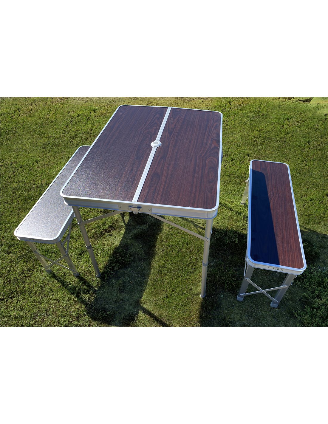 Table Pliante Pic Nic Bakaji 60x80x68 Cm - Table Camping Pliable Avec Poignée, Effet Bois, Aluminium Marron