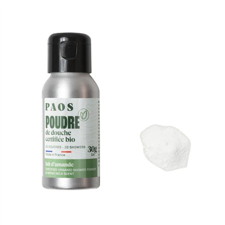 poudre de douche bio - lait d’amande - flacon alu de 30g - paos 389565