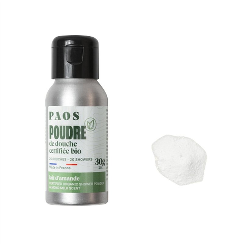 poudre de douche bio - lait d’amande - flacon alu de 30g - paos 389565